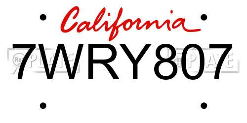7WRY807 California License Plate