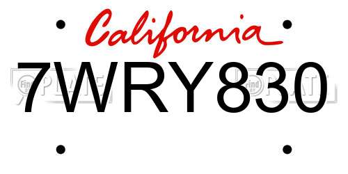7WRY830 California License Plate