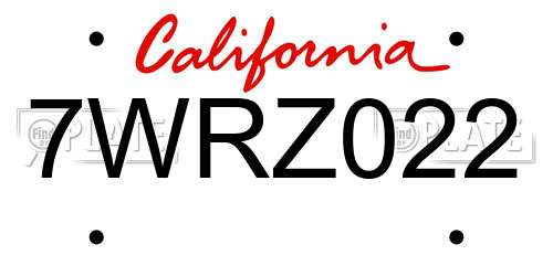 7WRZ022 California License Plate