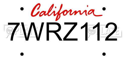 7WRZ112 California License Plate