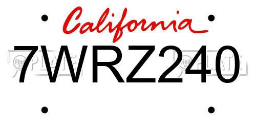 7WRZ240 California License Plate