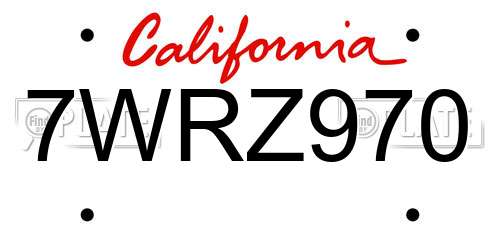 7WRZ970 California License Plate