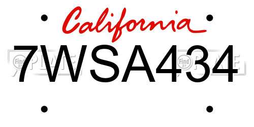 7WSA434 California License Plate