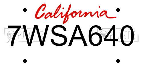 7WSA640 California License Plate