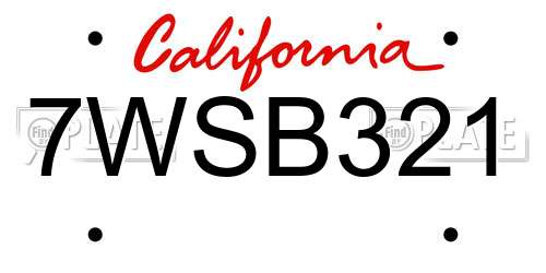 7WSB321 California License Plate