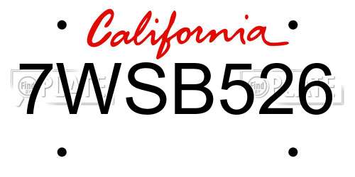 7WSB526 California License Plate
