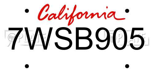 7WSB905 California License Plate