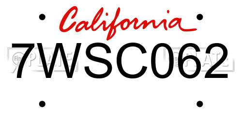 7WSC062 California License Plate