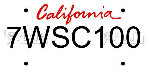 7WSC100 California License Plate