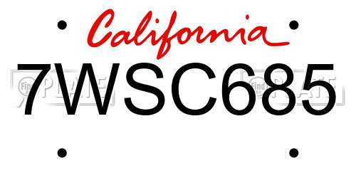 7WSC685 California License Plate