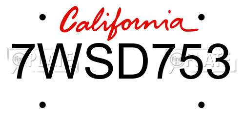 7WSD753 California License Plate