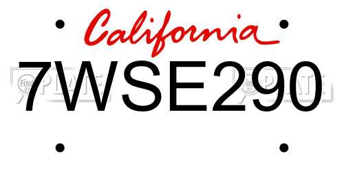 7WSE290 California License Plate