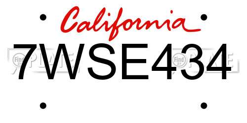 7WSE434 California License Plate