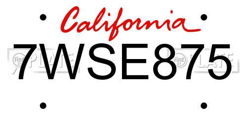 7WSE875 California License Plate