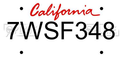 7WSF348 California License Plate