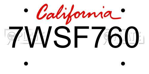 7WSF760 California License Plate