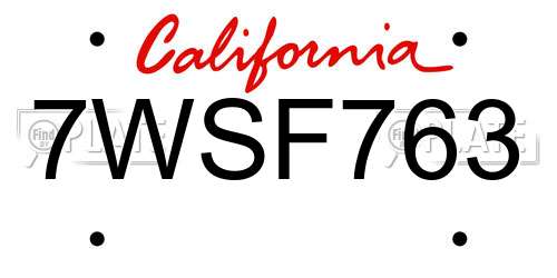 7WSF763 California License Plate