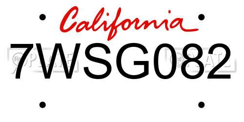 7WSG082 California License Plate