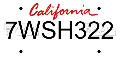 7WSH322 California License Plate