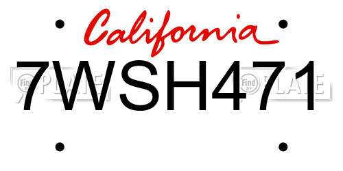 7WSH471 California License Plate