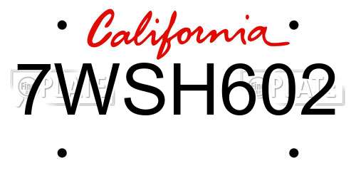 7WSH602 California License Plate