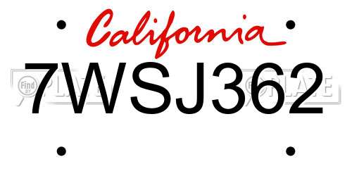 7WSJ362 California License Plate