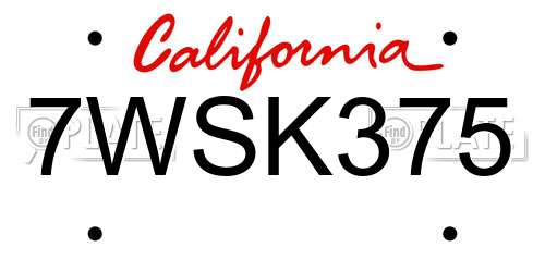 7WSK375 California License Plate