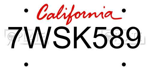 7WSK589 California License Plate