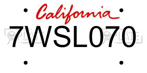 7WSL070 California License Plate