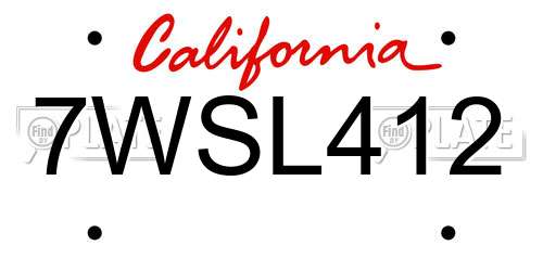 7WSL412 California License Plate