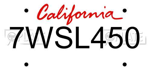 7WSL450 California License Plate