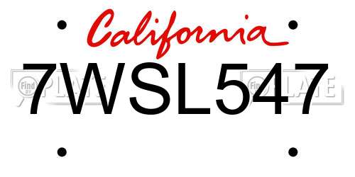 7WSL547 California License Plate