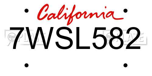7WSL582 California License Plate