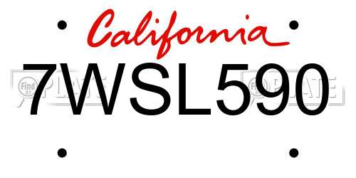 7WSL590 California License Plate