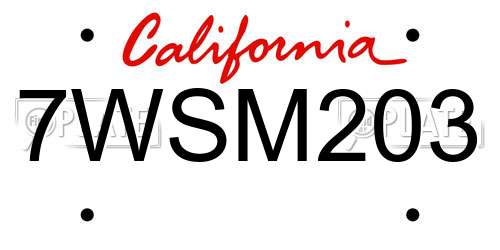 7WSM203 California License Plate