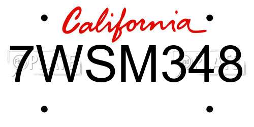 7WSM348 California License Plate