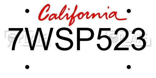 7WSP523 California License Plate
