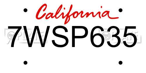 7WSP635 California License Plate
