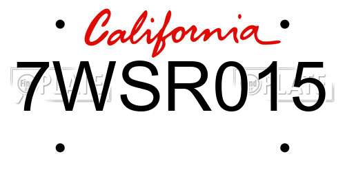 7WSR015 California License Plate