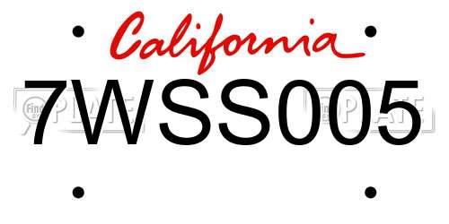 7WSS005 California License Plate