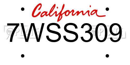 7WSS309 California License Plate