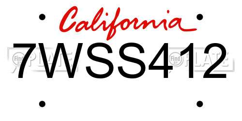 7WSS412 California License Plate