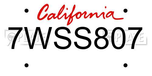 7WSS807 California License Plate