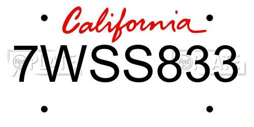 7WSS833 California License Plate