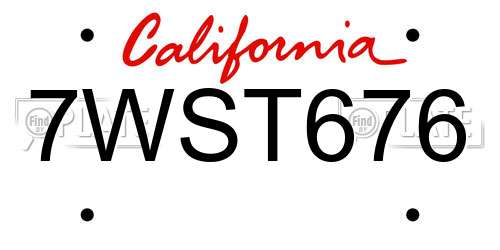 7WST676 California License Plate