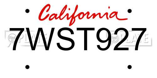 7WST927 California License Plate