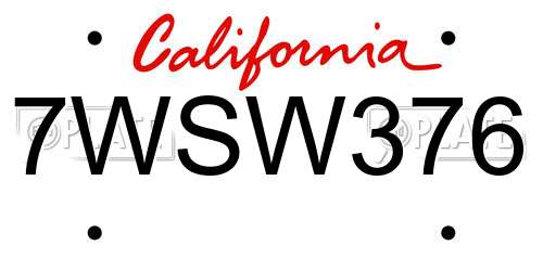 7WSW376 California License Plate