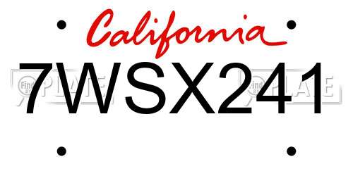 7WSX241 California License Plate