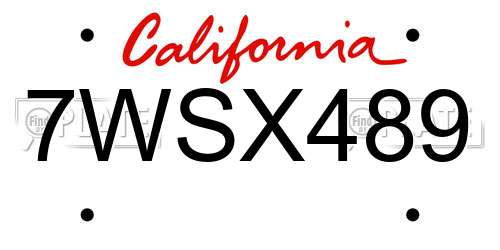 7WSX489 California License Plate