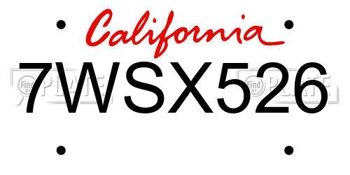 7WSX526 California License Plate